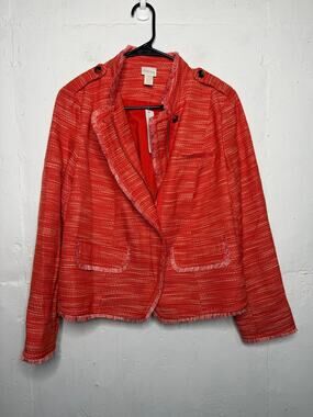 NEW Chicos Womens Textured Fringe Jacket Size 1 Orange